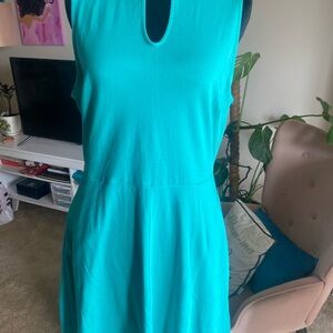Teal Sleeveless Keyhole Cotton Dress